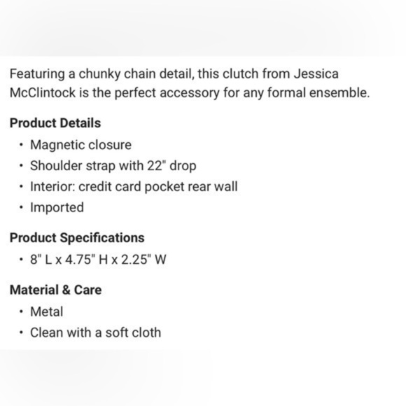 Jessica McClintock silver clutch with chunky chain and metal riveting. NWT - Picture 9 of 12